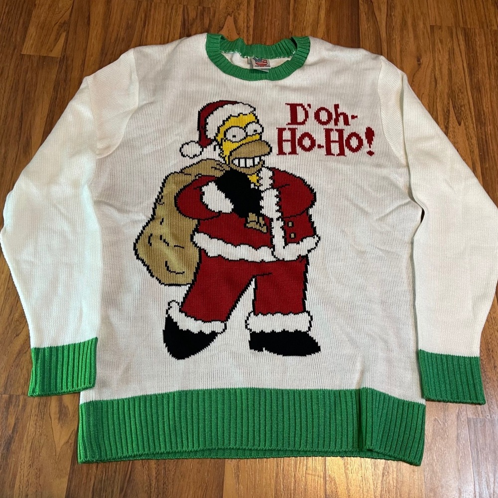 Junk Food The Simpsons Homer Simpson Christmas Sweater XL White D'oh-Ho-Ho!